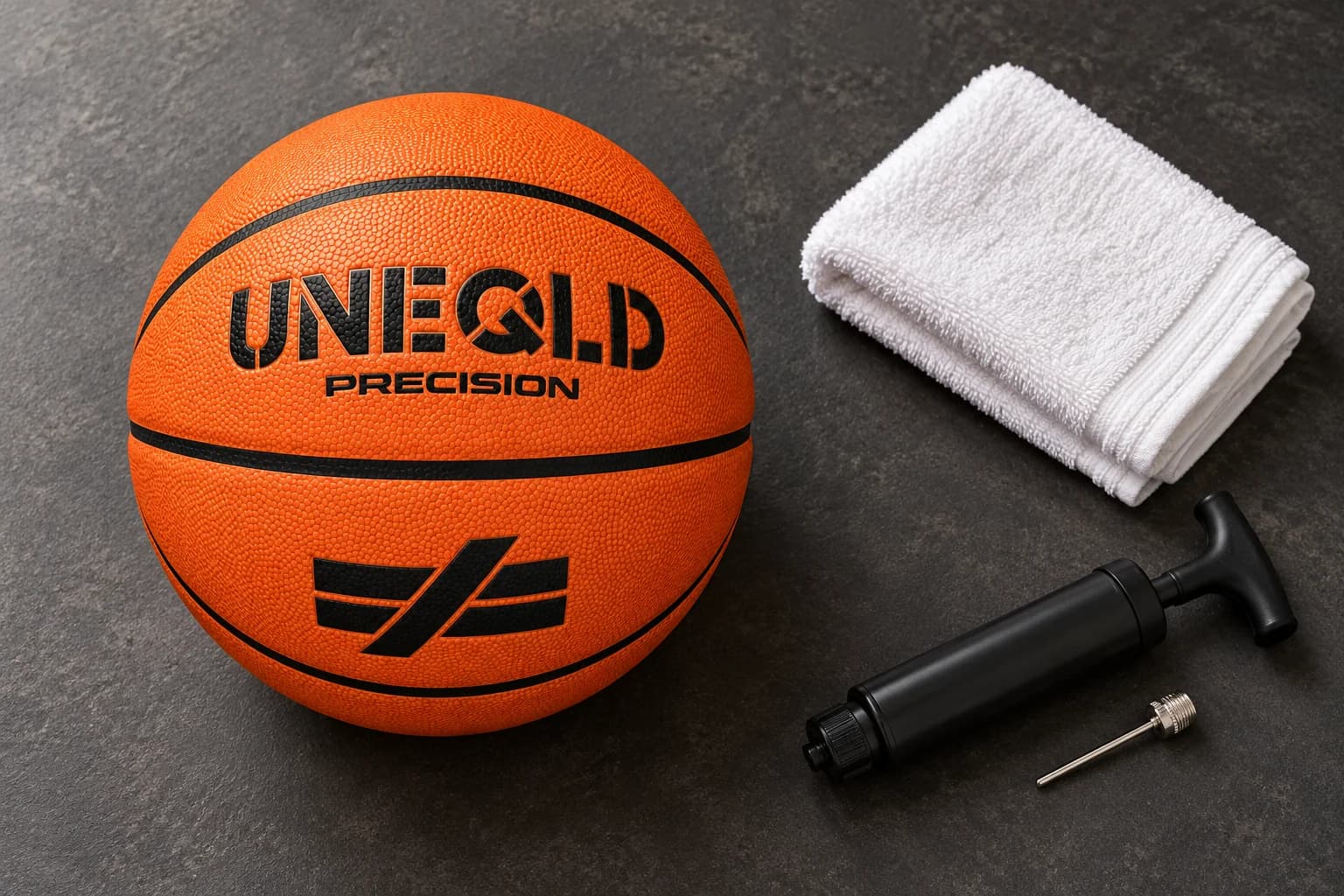 UNEQLD Precision basketball alongside a pump and care towel