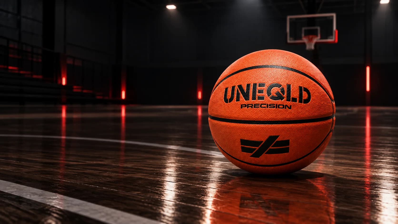 UNEQLD Precision basketball on a black indoor court