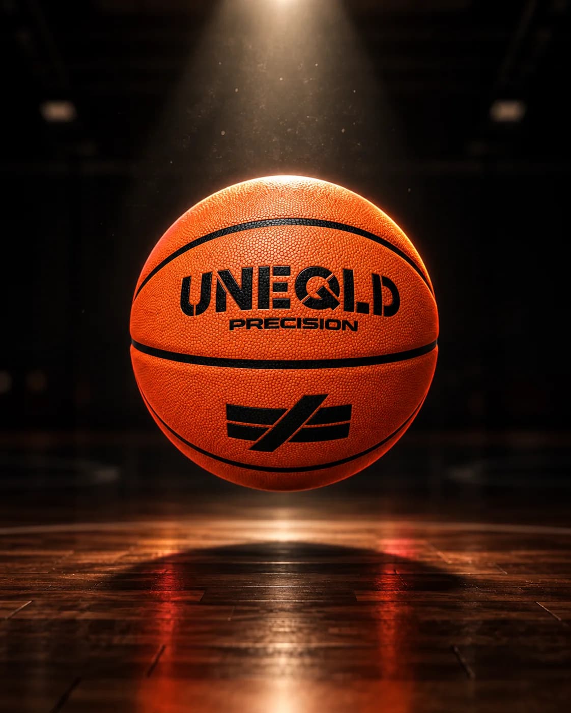 UNEQLD Precision basketball floating in a spotlight